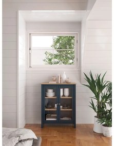 Tmavomodrá/prírodná vitrína z borovicového dreva 90x110 cm Misti - Marckeric