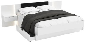 Manželská posteľ ARKADIA + rošt + matrac BOHEMIA + doska s nočnými stolíkmi, 180x200, biela