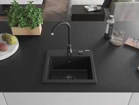 Mexen Milo, granitový drez 435x410x171 mm, 1-komorový, čierna-strieborná metalíza s čiernym sifónom, 6505441000-73-B