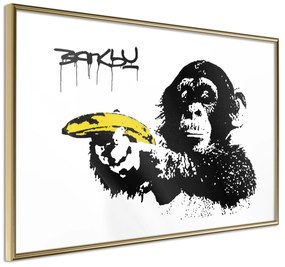 Artgeist Plagát - Banksy: Monkey with Banana [Poster] Veľkosť: 60x40, Verzia: Zlatý rám