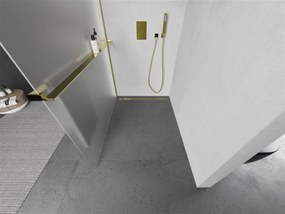 Mexen Kioto+, sprchová zástena s poličkou a držiakom na uteráky 140 x 200 cm, 8mm námraza sklo, zlatý profil, 800-140-121-50-30