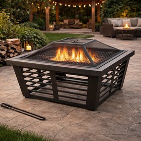 Záhradný krb s roštom a pohrabáčom BestBerg OH-91 / oceľ / sivá