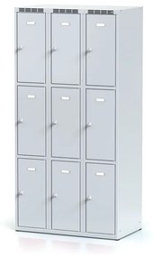 Alfa 3 Šatníková skrinka s úložnými boxami, 9 boxov, 1800 x 900 x 500 mm, otočný zámok, sivé dvere