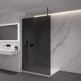CERANO - Sprchová zástena Walk-in Onyx Top L/P - guľatá vzpera - čierna matná, grafitové sklo - 90x200 cm, CER-CER-8050BD1684