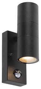 Vonkajšia nástenná lampa čierna 2-svetlá s pohybovým senzorom IP44 - Duo