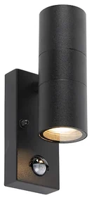 Vonkajšia nástenná lampa čierna 2-svetlá s pohybovým senzorom IP44 - Duo
