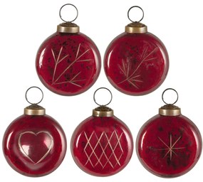 IB Laursen Červená sklenená vianočná ozdoba so zlatým ornamentom