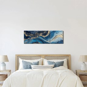 Obraz - Modrozlatý abstraktný mramor (s hodinami) (90x30 cm)