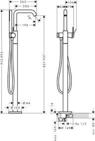 Hansgrohe Tecturis S, páková vaňová voľne stojaca batéria na podlahu, čierna matná, HAN-73440670