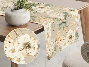 Biante Dekoračný behúň na stôl PML-106 Maľované kvety na béžovom 35x180 cm