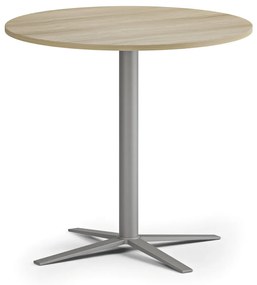 Konferenčný stolík AURA, priemer 80 cm, sivostrieborná podnož, dub prírodný