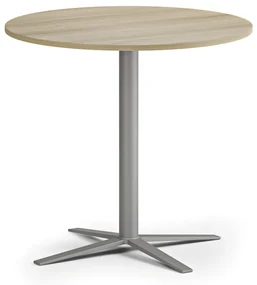 Konferenčný stolík AURA, priemer 80 cm, sivostrieborná podnož, dub prírodný