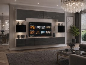 Obývacia stena 300 cm TV/RTV sivý lesk čierny lesk  IMP 3/5/W/SBS/0/0