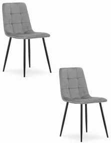 Set dvoch jedálenských stoličiek KARA zamatové svetlosivé / čierne nohy (2ks)