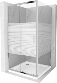 Mexen Apia, sprchový kút s posuvnými dverami 90 (dvere) x 90 (stena) cm, 6mm číre-pásy sklo, chrómový profil + slim sprchová vanička 5cm, 840-090-090-01-20-4010