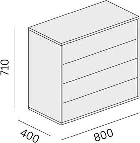 Kancelárska zásuvková komoda BLOCK, 800 × 400 × 710 mm, 4 zásuvky, biela
