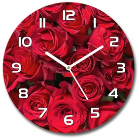 Sklenené hodiny okrúhle Červené ruže pl_zso_30_f_67561194