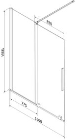 Mexen Velar, 2-krídlová posuvná vaňová zástena 160 x 150 cm, 8mm číre sklo, zlatý matný profil, 896-160-000-01-55