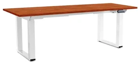 Výškovo nastaviteľný stôl OfficeTech Strong 200 x 80 cm, biela podnož, čerešňa