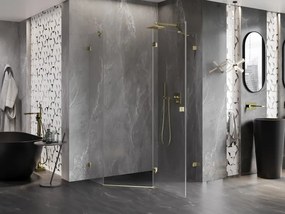 Mexen Lunar, výklopný päťuholníkový sprchový kút pravý 90 x 80 cm, 8mm číre sklo, zlatý profil, 831-090P-080L-50-00-P