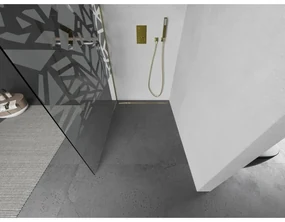 Mexen Kioto, sprchová zástena Walk-In 140 x 200 cm, 8mm číre sklo biely vzor, zlatý matný profil, 800-140-101-55-85