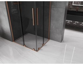 Mexen Velar L Duo, sprchový kút s posuvnými dverami 100 x 90 cm, 8mm šedé sklo, medená matná, 871-100-090-02-43-65