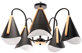 Toolight - Škandidávska závesná lampa 5-ramenná 5xE27 60W APP442-CP, čierna-hnedá, OSW-03696