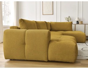 Rozkladacia/s úložným priestorom rohová pohovka v horčicovej farbe (pravý roh/do tvaru "U") Fuji – Bobochic Paris