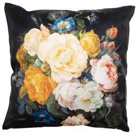 Čierna zamatová obliečka na vankúš s výraznými žltými kvetmi - 45*45 cm