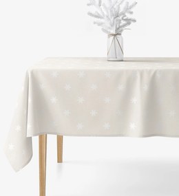 Goldea vianočný hranatý obrus natura – snehové vločky na režnej 140 x 220 cm