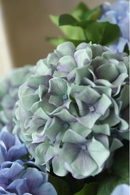 Umelá hortenzia HYDRANGEA v bielom kvetináči, výška 90 cm, modrá