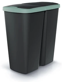 Odpadkový kôš DUO čierny, 45 l, zelená / čierna