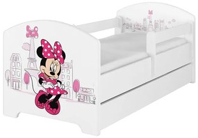 Detská posteľ Disney so šuplíkom - MYŠKA MINNIE PARIS 140x70 cm BIELA - 1 krátka + 1 dlhá zábrana