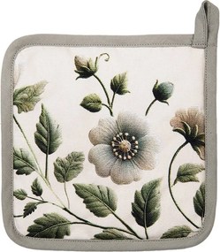 Béžová bavlnená chňapka - podložka s kvetmi Gently Blooming - 20*20 cm