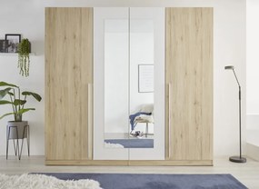 Šatníková skriňa so zrkadlom Cano, 228 cm, dub san remo/biela