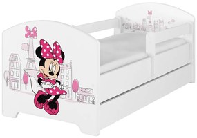 Babyboo Detská posteľ 140 x 70 cm Disney -  Minnie Paris, biela - vrátane šuplíku 140x70