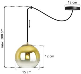 Závesné svietidlo Bergen Gold Spider, 1x zlaté/transparentné sklenené tienidlo (fi 15cm)