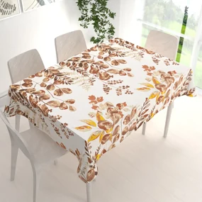 Biante Bavlnený obdĺžnikový obrus Sandra SA-530 Hnedý eukalyptus na bielom 140x160 cm