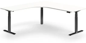 Výškovo nastaviteľný stôl QBUS, rohový, 2000x2000 mm, čierny rám, biela