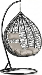 Čierne závesné kreslo KOKON so stojanom, svetlý vankúš