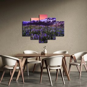 Obraz - Sopka a kvety (150x105 cm)