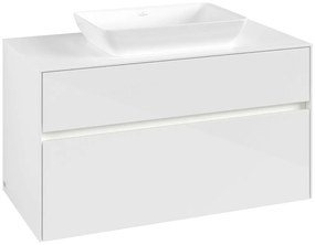 VILLEROY &amp; BOCH Collaro závesná skrinka pod umývadlo na dosku (umývadlo v strede), 2 zásuvky, s LED osvetlením, 1000 x 500 x 548 mm, Glossy White, C109B0DH