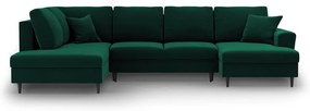 Zelená zamatová rozkladacia/s úložným priestorom rohová pohovka (ľavý roh/do "U") Kyoto – Cosmopolitan Design