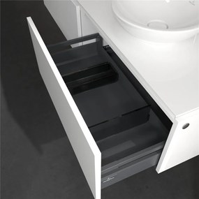 VILLEROY &amp; BOCH Legato závesná skrinka pod dve umývadlá na dosku, 2 zásuvky, 1600 x 500 x 380 mm, Glossy White, B59900DH