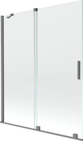 Mexen Velar, 2-krídlová posuvná vaňová zástena 140 x 150 cm, 8mm číre sklo, brúsený grafit, 896-140-000-01-95