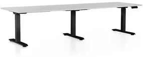 Výškovo nastaviteľný stôl OfficeTech Long, 260 x 80 cm, čierna podnož, svetlo sivá