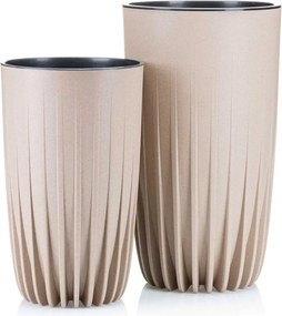 PLASTOVÝ KVETINÁČ STRIPPED ECO SADA 2KS 42X25 CM+ 51X30 CM BÉŽOVÁ