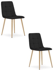 Set dvoch jedálenských stoličiek KARA zamatové, čierne / hnedé nohy (2 ks)