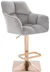 LuxuryForm DESIGN Barová stolička AMALFI VELUR na zlatej hranatej podstave - svetlo šedá