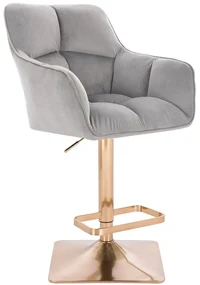 LuxuryForm DESIGN Barová stolička AMALFI VELUR na zlatej hranatej podstave - svetlo šedá